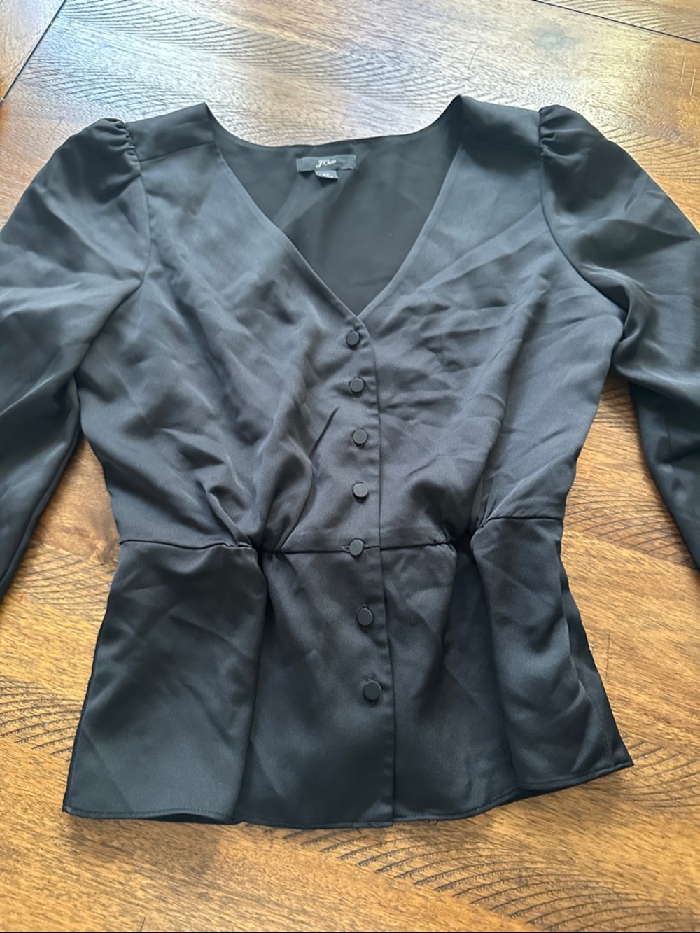 JCREW Black V-Neck Button Front Peplum Top - Women